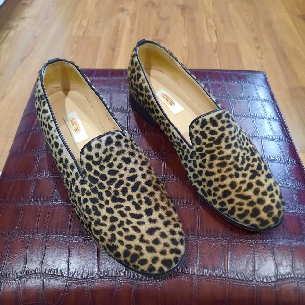 Talbots Leopard Print Calf Hair Loafers Smoking Flats Slip On Shoes Size 10M - Picture 2 of 11